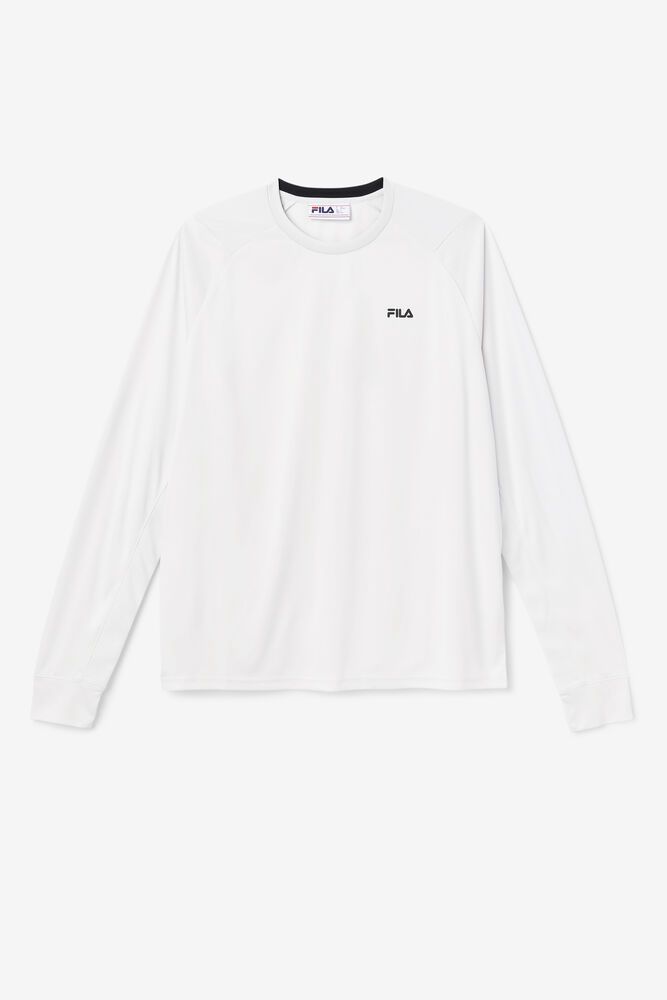 Fila T-Shirt Jazam Long Sleeve Crew Mens White - India BQS-902836